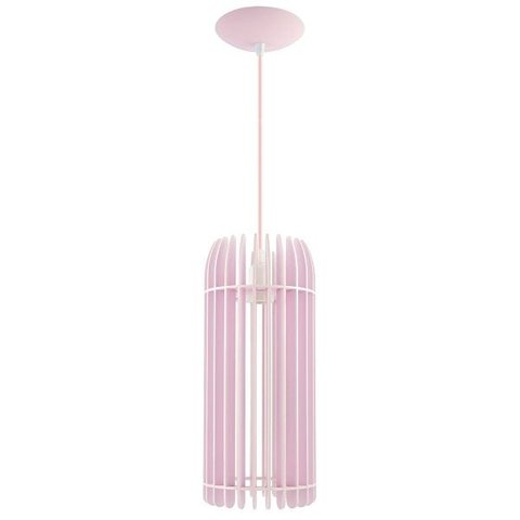 Luminária Pendente Madeira Tubo 35cm Soquete E27 Sala Quarto:rosa Claro