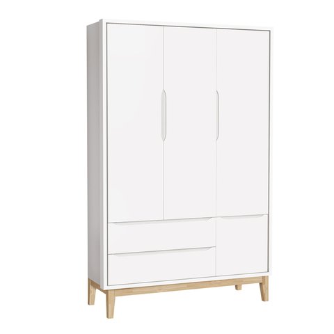 Guarda-Roupa Retrô 3 Portas Classic New Branco Fosco com Natural - MoveisAqui
