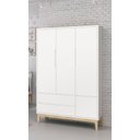 Ver imagem 2 de Guarda-Roupa Retrô 3 Portas Classic New Branco Fosco com Natural - MoveisAqui