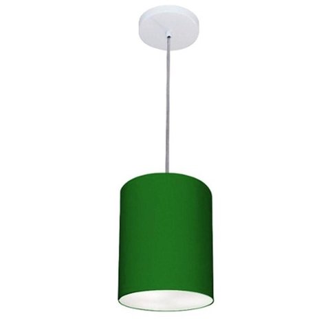 Lustre Pendente Cilíndrico Md-4012 Cúpula em Tecido 18x25cm Verde Folha - Bivolt
