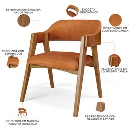 Kit 4 Cadeiras Sala de Jantar Estar Living Estofada Suran L02 Couríssimo Canela - Lyam Decor - 4