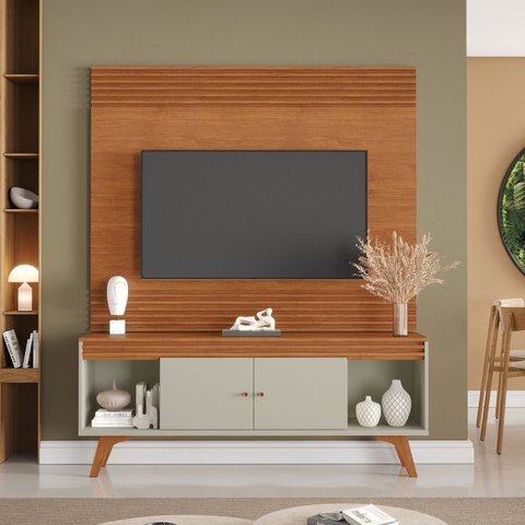 Rack com Painel para TV 65 Polegadas Ripado MDF 160x195cm Madri