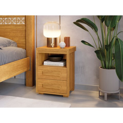 Mesa de Cabeceira Classica 2 Gavetas Um Nicho Criado Mesinha Lateral - Cinamomo