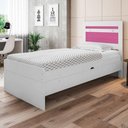 Ver imagem 1 de Cama Baú Solteiro Larissa com Baú Interno MDF Branco e Rosa Framar 98cm