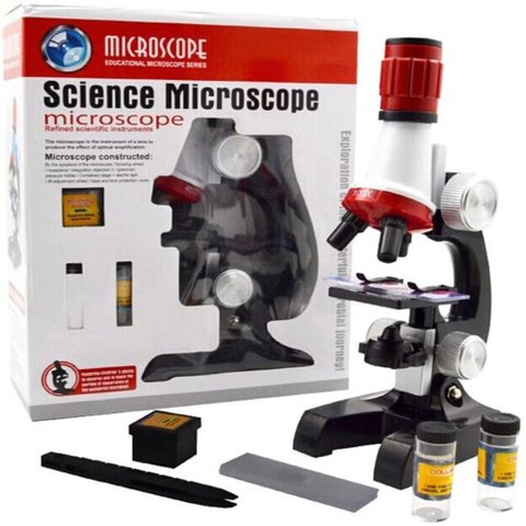 Kit Microscopio Estudantil Aumento 100x 400x 1200X LED com Acessorios Laboratorio Infantil