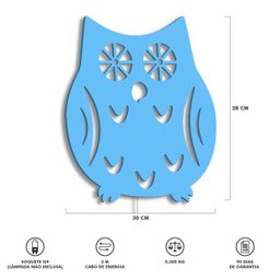 Luminária Abajur Parede Coruja Madeira G9 30cm Decoração:Azul Claro - 5