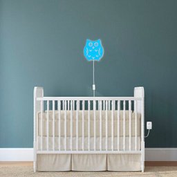 Luminária Abajur Parede Coruja Madeira G9 30cm Decoração:Azul Claro - 4