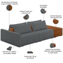 Ver imagem 3 de Sofá Ilha Modular para Sala 232cm com Puff Dublin K01 Veludo Cinza Sintético Caramelo - Lyam Decor