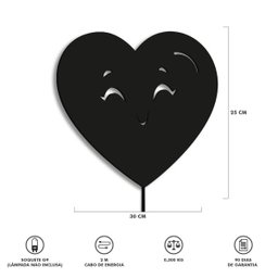 Luminária Abajur Parede Coração Madeira G9 30cm Decoração:Preto - 5