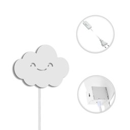 Luminária Abajur Parede Nuvem Madeira G9 30cm Decoração Bebê:Branco - 3