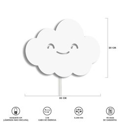 Luminária Abajur Parede Nuvem Madeira G9 30cm Decoração Bebê:Branco - 5