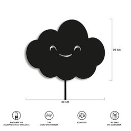 Luminária Abajur Parede Nuvem Madeira G9 30cm Decoração Bebê:Preto - 5
