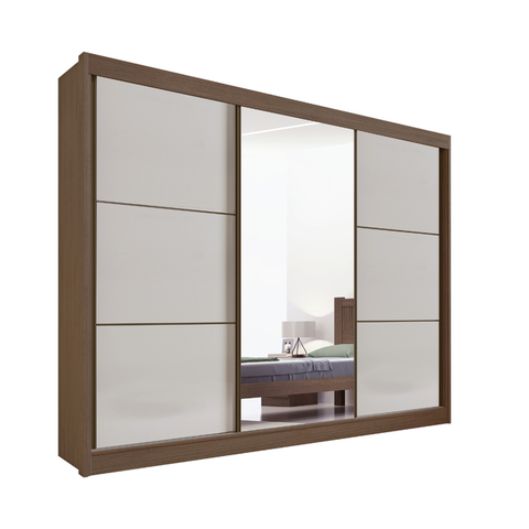 Guarda Roupa Mdf Los Angeles 3 Portas Espelho Castanho Off