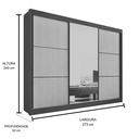Ver imagem 3 de Guarda Roupa Mdf Los Angeles 3 Portas Espelho Castanho Off