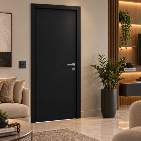 Porta de Madeira Lisa Clean 210x80cm Acabamento UV Pronta:Preto