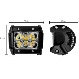 Farol de Milha Universal Quadrado 6 Leds 18w Guincho Carro Moto Maquina Trator C/ 2 Modos - Strobo/p - 6