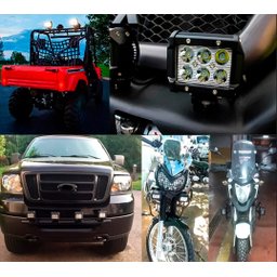 Farol de Milha Universal Quadrado 6 Leds 18w Guincho Carro Moto Maquina Trator C/ 2 Modos - Strobo/p - 7