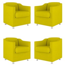 Kit 4 Poltronas Tilla Decorativas Consultório Sala Tecido Suede Cor:Amarelo - 1