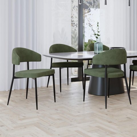 Cadeira de Jantar Boucle Verde Alga Est.Preta