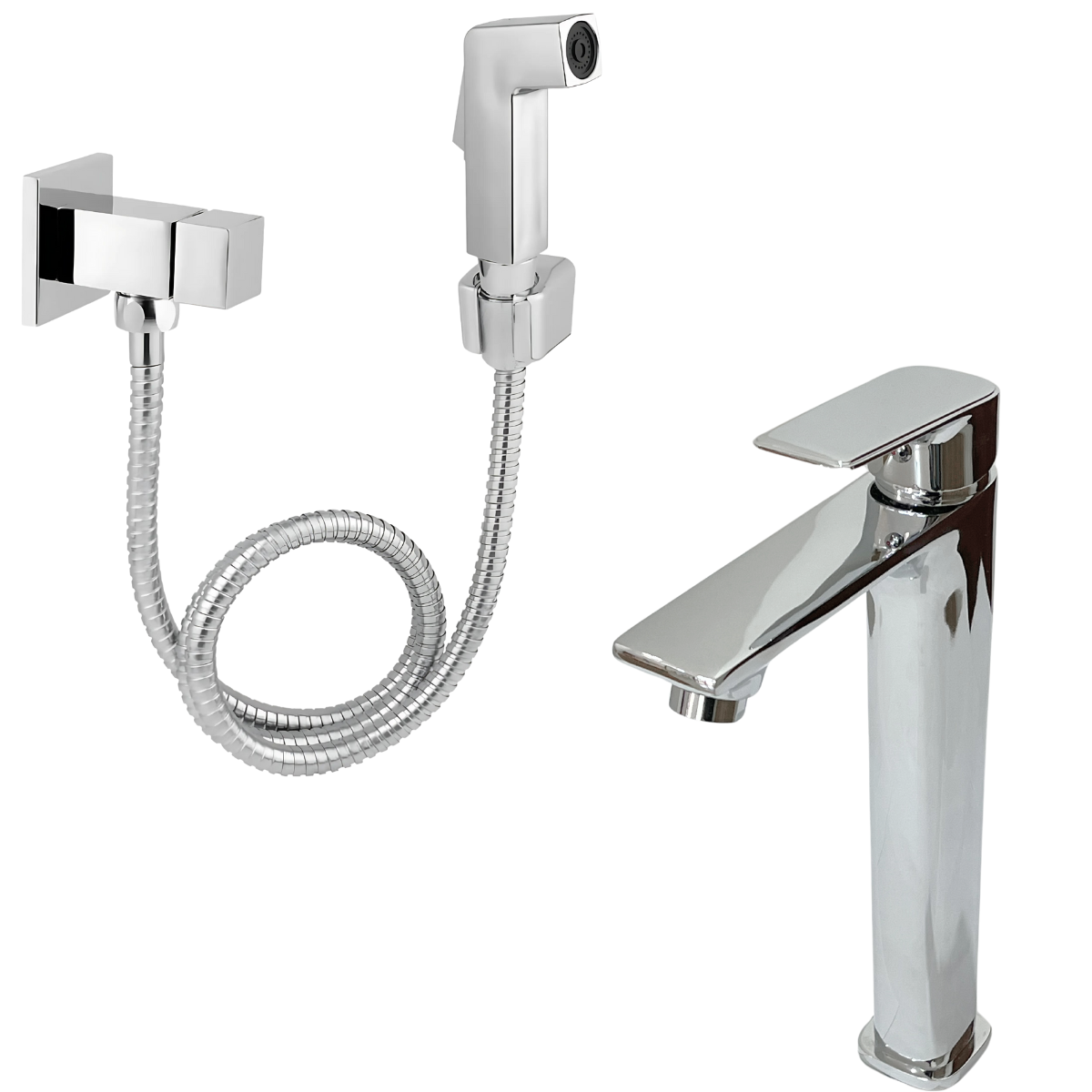 Ducha Higienica Banheiro Inox + Torneira Monocomando alta:cromado