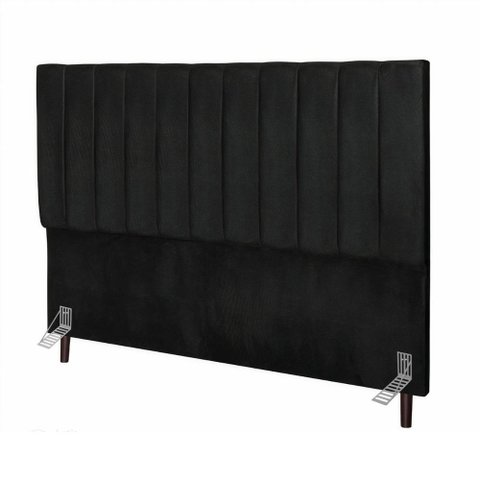 Cabeceira Estofada Cama Box King 195 Cm Esther Corino e Frame Cor:preto