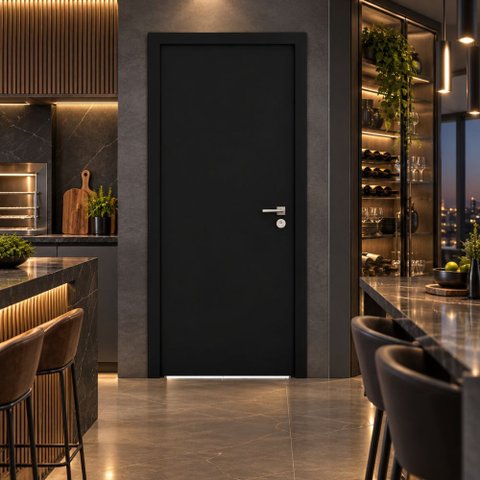 Folha de Porta Padrão 210 x 80 cm Lisa Colmeia Pinus Acabamento UV:Preto