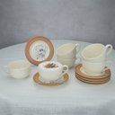 Ver imagem 2 de Kit 6 Xícaras Cerâmica Chá Café Pires Flor Minimalista 250ml