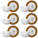 Ver imagem 1 de Kit 6 Xícaras Cerâmica Chá Café Pires Flor Minimalista 250ml