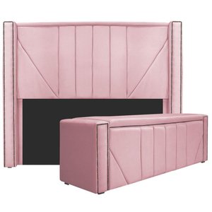 Cabeceira E Baú Solteiro 90Cm p/Cama Box - Rosa Bebê