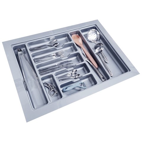 Porta Talheres de Gaveta Organizador para Cozinha Cinza Metal com Faqueiro Acabamento Moveis 9 Divis