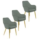 Ver imagem 1 de Kit 3 Cadeiras Poltrona Lines Base Dourada Recepção Sala Decorativa Suede - Cinza