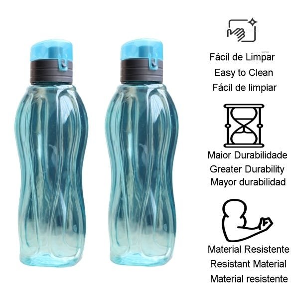 Garrafa plástica água suco resistente esportes azul 2 un - 3
