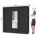 Ver imagem 3 de Guarda Roupa Roupeiro Clarice 3 Portas de Correr com Espelho Central 4 Gavetas Carioca Preto