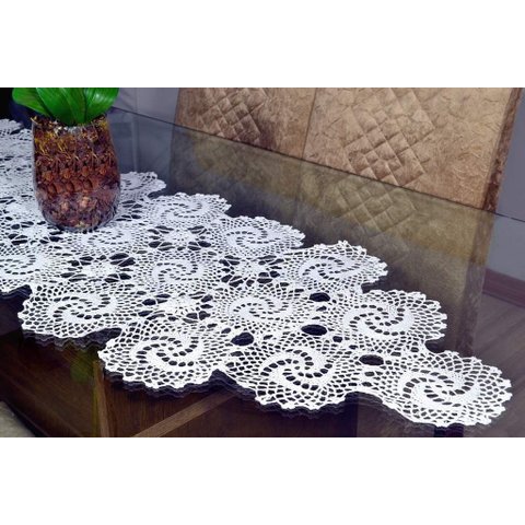 Caminho de Crochê Branco 1,55m - Luísa Arte & Tear