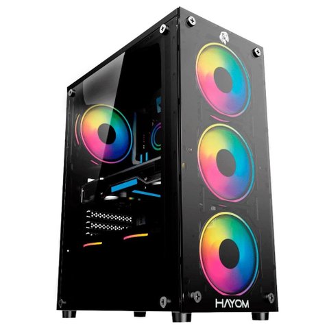Gabinete Atx Gamer Hayom Gb1749 Preto C/4 Fans Vidro Temperado - sem Fonte