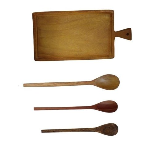 Tábua de Carne Colher de Pau Madeira Resistente Cozinha 4 Un