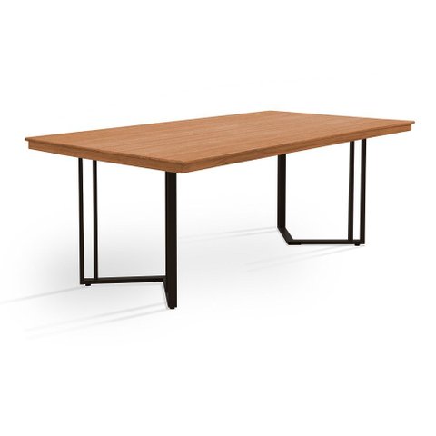 Mesa Michigan 180cm Estilo Industrial com Pés de Madeira Castanho Base Preta