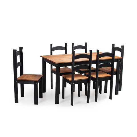 Conjunto Mesa de Jantar 140x70 Rústica com 6 Cadeiras em Madeira Maciça Preto/Mel - Mb Móveis