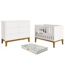Ver imagem 1 de Berço Americano e Cômoda 6 Gavetas New Classic Branco com Pés Madeira e Colchão Gazin – Reller