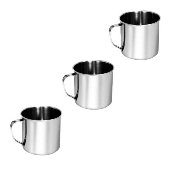 Caneca inox com alça resistente pequena café leite kit 3 un