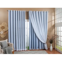 Cortina Gaze De Linho Forro Blackout 9,00x2,20m Sala E Quarto Cinza/Branco - 2