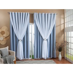 Cortina Gaze De Linho Forro Blackout 9,00x2,20m Sala E Quarto Cinza/Branco - 1