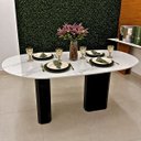Ver imagem 3 de Mesa de Jantar Orgânica Cora 160x90 cm Base Dupla, Preto Laca - Mármore Branco Extra. Personal Art D