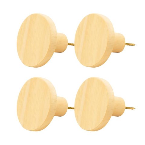 Kit 4 Ganchos de Madeira Pinus Cabideiro de Parede Redondo Bolsas Mochilas Casacos