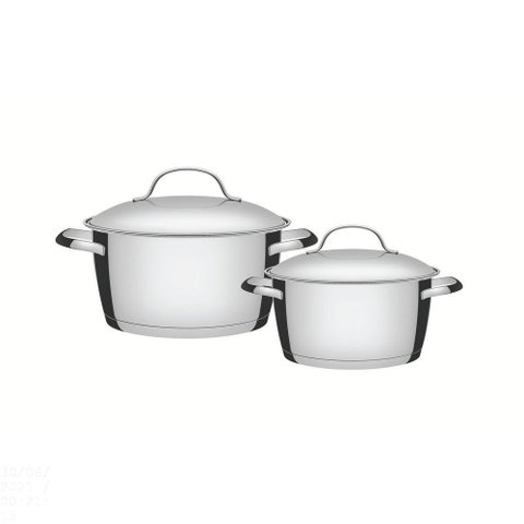 Jogo de Panelas Tramontina Allegra em Aço Inox com Fundo Triplo e Tampas de Inox 2 Peças