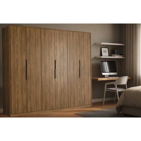 Guarda Roupa Casal 6 Portas (2 Ripadas) e 6 Gavetas Atrice Nogueira Touch - Demóbile