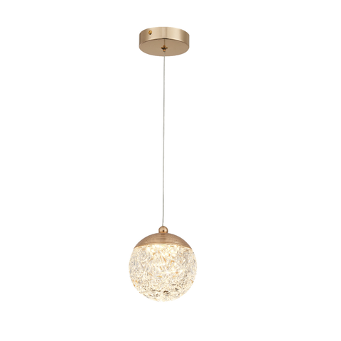 Lustre Pendente Bola Dourada Led 5w 13cm 3000k Bivolt Dcd02134