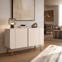 Ver imagem 3 de Aparador Buffet 3 Portas Benetto Pés Aço Dourado Mdf Premium Sala Hall Cantinho Café - Off White