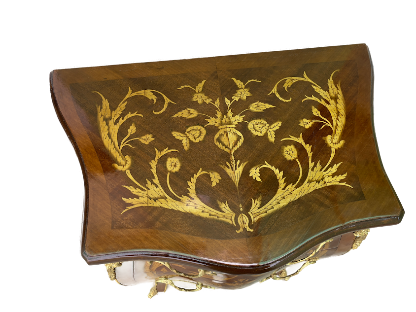 Cômoda Bombê 2 Gavetas com Marchetaria e Detalhes em Bronze - 5