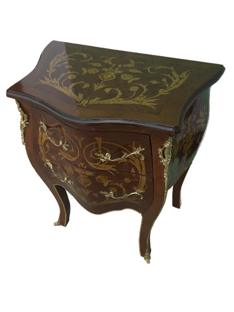 Ver imagem 4 de Cômoda Bombê 2 Gavetas com Marchetaria e Detalhes em Bronze